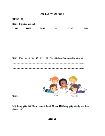 12 Đề ôn tập môn Toán Lớp 2