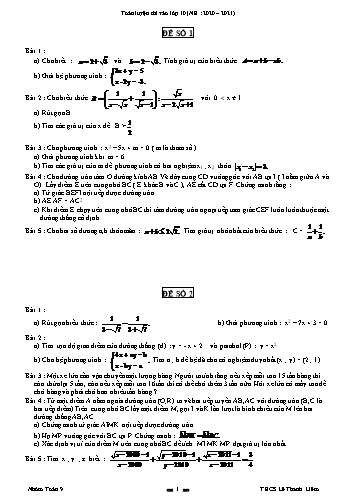 2 Đề luyện thi vào Lớp 10 môn Toán - Năm học 2020-2021 (Kèm đáp án)