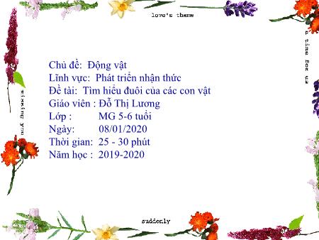 Bài giảng Mầm non Lớp Lá - Chủ đề: Động vật - Đề tài: Tìm hiểu đuôi của các con vật - Năm học 2019-2020 - Đỗ Thị Lương