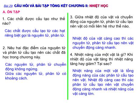 Bài giảng Vật lí 8 - Bài 29: Câu hỏi và bài tập tổng kết chương II - Nhiệt học