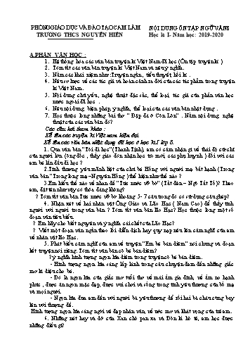 Đề cương ôn tập học kì I môn Ngữ văn 8 - Năm học 2019-2020 - Trường THCS Nguyễn Hiền