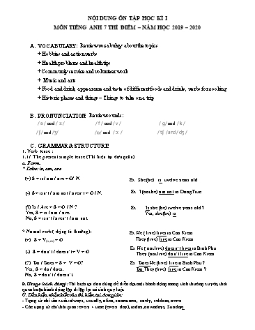 Đề cương ôn tập học kì I môn Tiếng Anh Lớp 7 (Thí điểm) - Năm học 2019-2020 Đề cương ôn tập học kì I môn Tiếng Anh Lớp 7 (Thí điểm) - Năm học 2019-2020