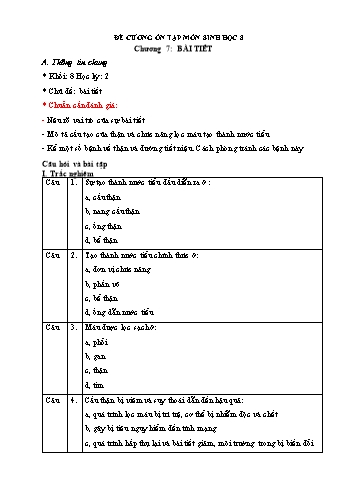 Đề cương ôn tập học kỳ 2 môn Sinh học Khối 8