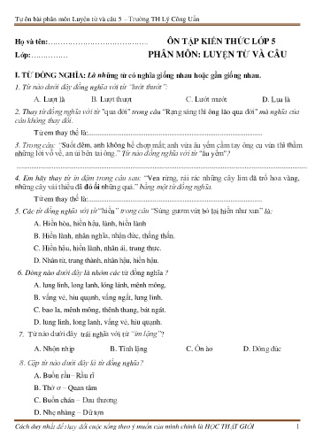 Đề cương ôn tập kiến thức môn Tiếng Việt Lớp 5 (Phân môn: Luyện từ và câu) - Trường tiểu học Lý Công Uẩn