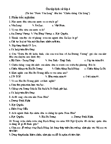 Đề cương ôn tập Lịch sử Lớp 4 (Từ bài “Nước Văn Lang” đến bài “Chiến thắng Chi Lăng”)