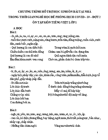 Đề cương ôn tập môn Tiếng Việt Lớp 1 (Đợt 2)