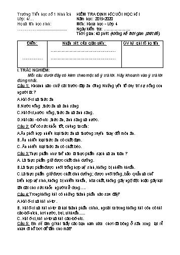 Đề kiểm tra định kì cuối học kì I môn Khoa học Lớp 4 - Năm học 2019-2020 - Trường Tiểu học số 1 Ninh Ích (Có đáp án)