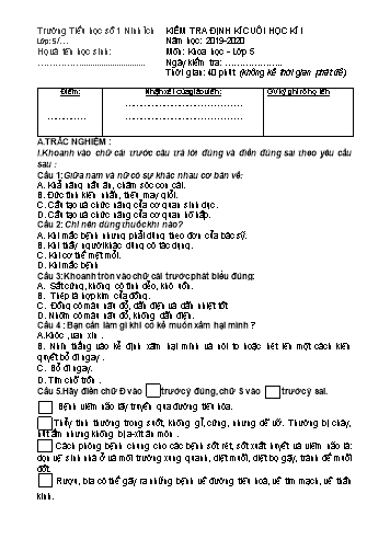 Đề kiểm tra định kì cuối học kì I môn Khoa học Lớp 5 - Năm học 2019-2020 - Trường Tiểu học số 1 Ninh Ích (Có đáp án)