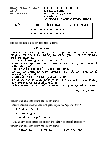 Đề kiểm tra định kì cuối học kì I môn Tiếng Việt Lớp 2 - Năm học 2019-2020 - Trường Tiểu học số 1 Ninh Ích (Có đáp án)