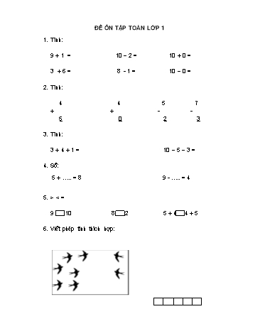 Đề kiểm tra định kì cuối học kì I môn Toán Lớp 1 - Năm học 2015-2016 - Trường Tiểu học Ninh Sơn (Có đáp án)