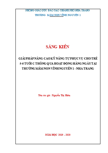 Giải pháp nâng cao kỹ năng tự phục vụ cho trẻ 5-6 tuổi C thông qua hoạt động hàng ngày tại trường mầm non Vĩnh Nguyên 1 - Nha Trang