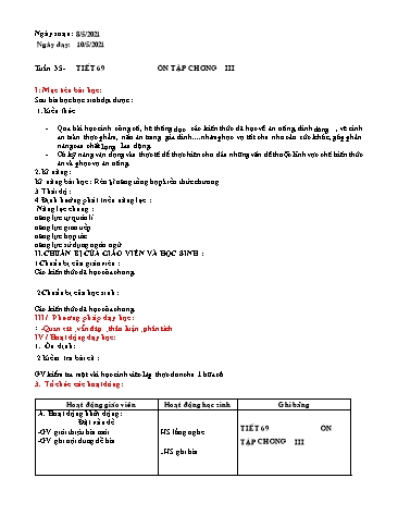 Giáo án Công nghệ Lớp 6 - Tiết 69: Ôn tập chương III - Năm học 2020-2021