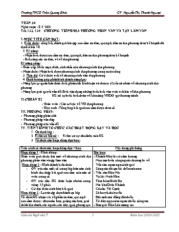 Giáo án Ngữ văn Lớp 7 - Tiết 133+134: Chương trình địa phương (Phần Văn + Tập làm văn) - Năm học 2020-2021 - Nguyễn Thị Thanh Nguyệt