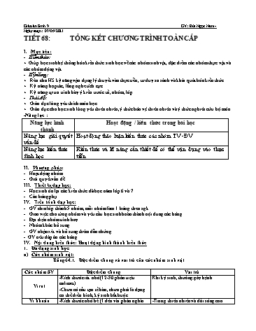 Giáo án Sinh học 9 - Tiết 68: Tổng kết chương trình toàn cấp - Năm học 2020-2021 - Bùi Ngọc Nam