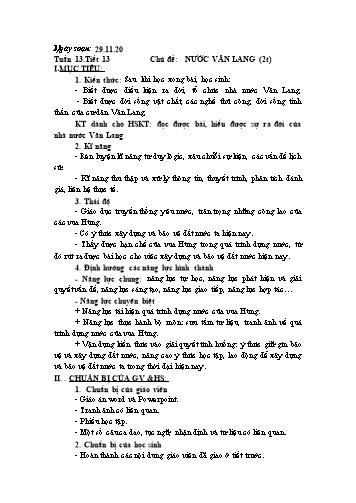 Giáo án theo chủ đề môn Lịch sử 6 - Tiết 13+14, Chủ đề: Nước Văn Lang - Năm học 2020-2021