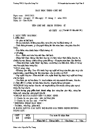 Giáo án theo chủ đề Ngữ văn Lớp 8 - Tiết 93+94, Chủ đề: Hịch tướng sĩ - Năm học 2020-2021 - Nguyễn Thị Trang