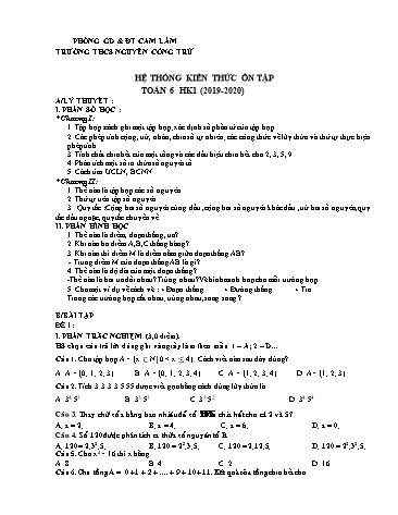 Hệ thống kiến thức học kì 1 môn Toán 6 - Năm học 2019-2020 - Hoàng Ngọc Khâm