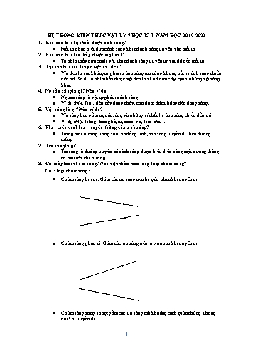 Hệ thống kiến thức học kì I môn Vật lí 7 - Năm học 2019-2020