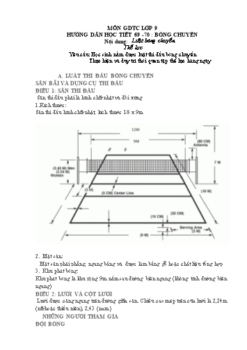 Tài liệu ôn tập môn GDTC Lớp 9 - Tiết 69+70: Bóng chuyền