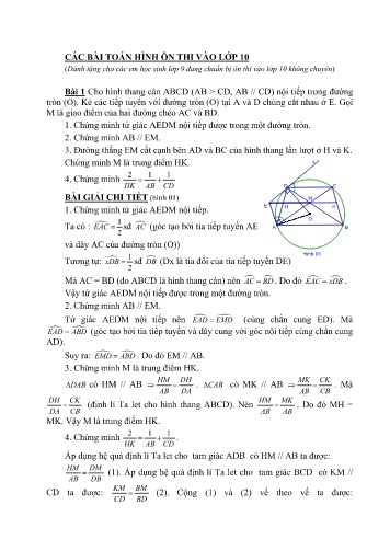 Tổng hợp các bài toán hình ôn thi vào Lớp 10