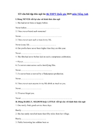 123 Câu bài tập đảo ngữ ôn thi THPT Quốc gia 2019 môn Tiếng Anh