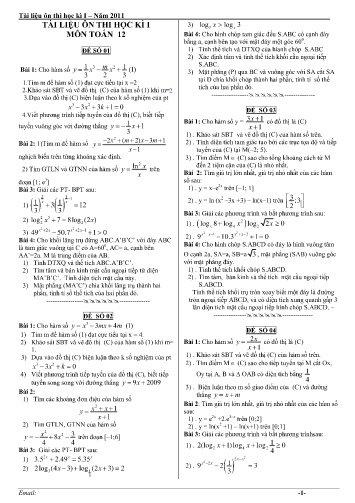 20 Đề ôn thi học kì I môn Toán Lớp 12
