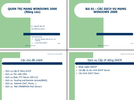 Bài giảng Quản trị mạng Windows 2000 (Nâng cao) - Bài 01: Các dịch vụ mạng Windows 2000
