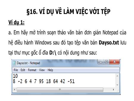 Bài giảng Tin học 11 - Bài 16: Ví dụ về làm việc với tệp