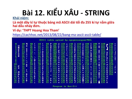 Bài giảng Tin học Lớp 11 - Bài 12: Kiểu xâu