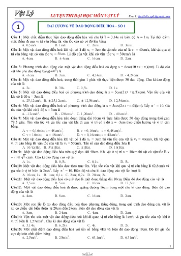 Bài tập luyện thi đại học môn Vật lý - Chương: Đại cương về dao động điều hoà