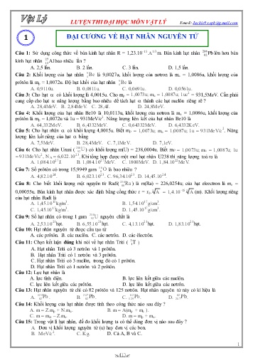 Bài tập luyện thi đại học môn Vật lý - Chương: Đại cương về hạt nhân nguyên tử