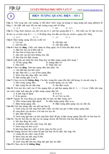 Bài tập luyện thi đại học môn Vật lý - Chương: Lượng tử ánh sáng