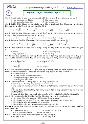 Bài tập luyện thi đại học môn Vật lý - Chương: Mạch dao động. Dao động điện từ