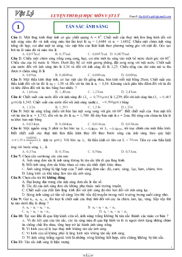 Bài tập luyện thi đại học môn Vật lý - Chương: Sóng ánh sáng