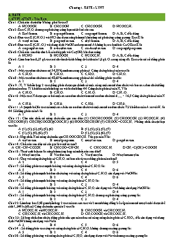 Bài tập ôn tập Hóa học Lớp 12 - Chương 1: Este. Lipit