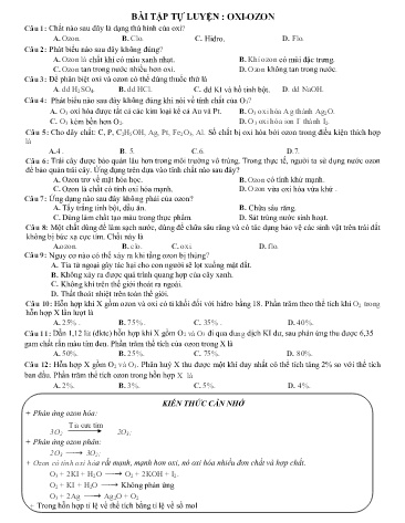 Bài tập tự luyện Oxi, ozon môn Hóa học 10