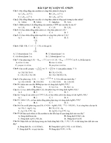 Bài tập tự luyện về Ankin môn Hóa học 11