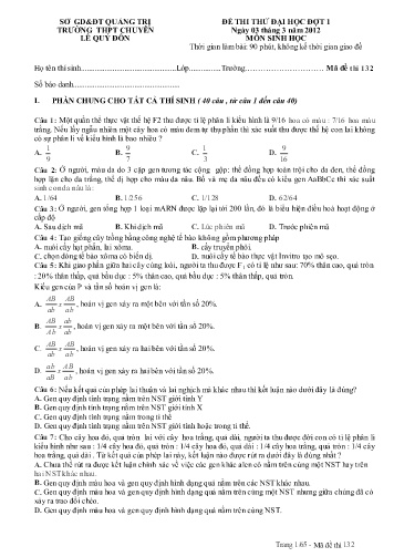 Bộ đề thi thử đại học môn Sinh học (Có đáp án)