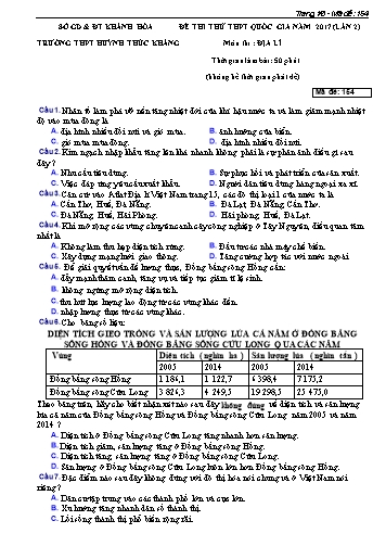 Bộ đề thi thử THPT quốc gia năm 2017 môn Địa lí (Lần 2) - Trường THPT Huỳnh Thúc Kháng (Kèm đáp án)