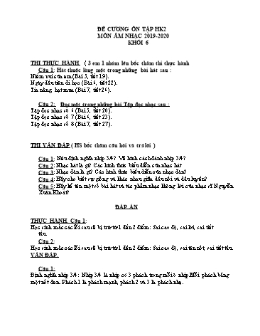 Đề cương ôn tập học kì 2 môn Âm nhạc Khối THCS - Năm học 2019-2020