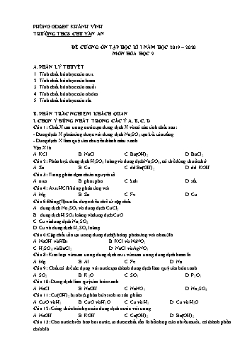Đề cương ôn tập học kì I môn Hóa học 9 - Năm học 2019-2020 - Nguyễn Thị Kim Loan