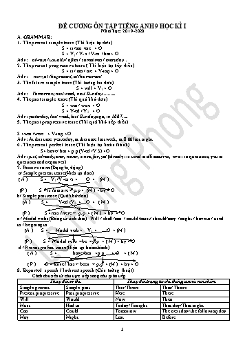 Đề cương ôn tập học kì I môn Tiếng Anh Lớp 9 - Năm học 2019-2020 - Trường THCS Lê Hồng Phong
