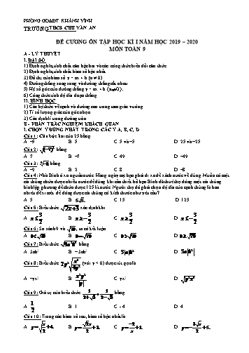 Đề cương ôn tập học kì I môn Toán Lớp 9 - Năm học 2019-2020 - Nguyễn Thị Mỹ Linh