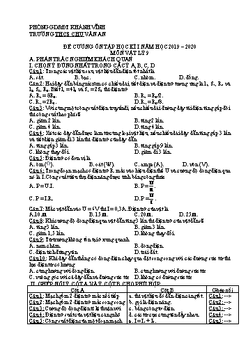 Đề cương ôn tập học kì I môn Vật lý Lớp 9 - Năm học 2019-2020 - Võ Thị Kim Oanh