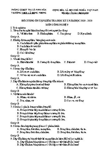 Đề cương ôn tập kiểm tra học kì I môn Công nghệ 9 - Năm học 2019-2020 - Nguyễn Phạm Thị Hồng Phước
