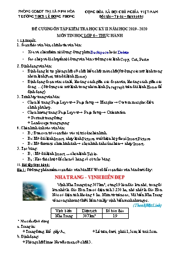 Đề cương ôn tập kiểm tra học kỳ II môn Tin học Lớp 6 (Thực hành) - Năm học 2019-2020 - Trường THCS Lê Hồng Phong