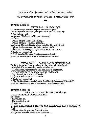 Đề cương ôn tập kiến thức học kì 2 môn Sinh học 6 - Tuần 21 đến 29 - Năm học 2019-2020