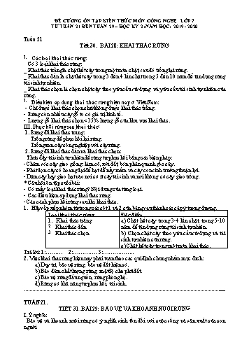 Đề cương ôn tập kiến thức học kỳ 2 môn Công nghệ 7 - Tuần 21 đến 29 - Năm học 2019-2020