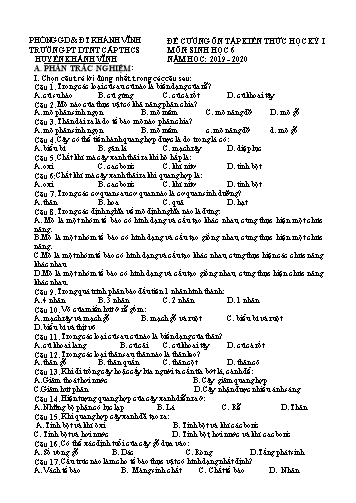 Đề cương ôn tập kiến thức học kỳ I môn Sinh học Khối THCS - Năm học 2019-2020 - Trường PT DTNT cấp THCS huyện Khánh Vĩnh