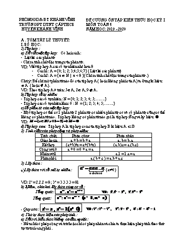 Đề cương ôn tập kiến thức học kỳ I môn Toán Khối THCS - Năm học 2019-2020 - Trường PT DTNT cấp THCS huyện Khánh Vĩnh